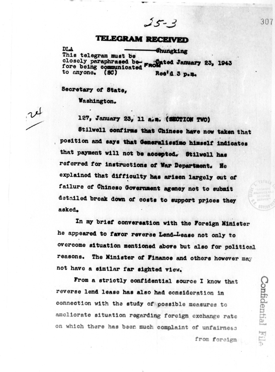 Telegram from Ambassador Clarence Gauss to Secretary of State Cordell Hull