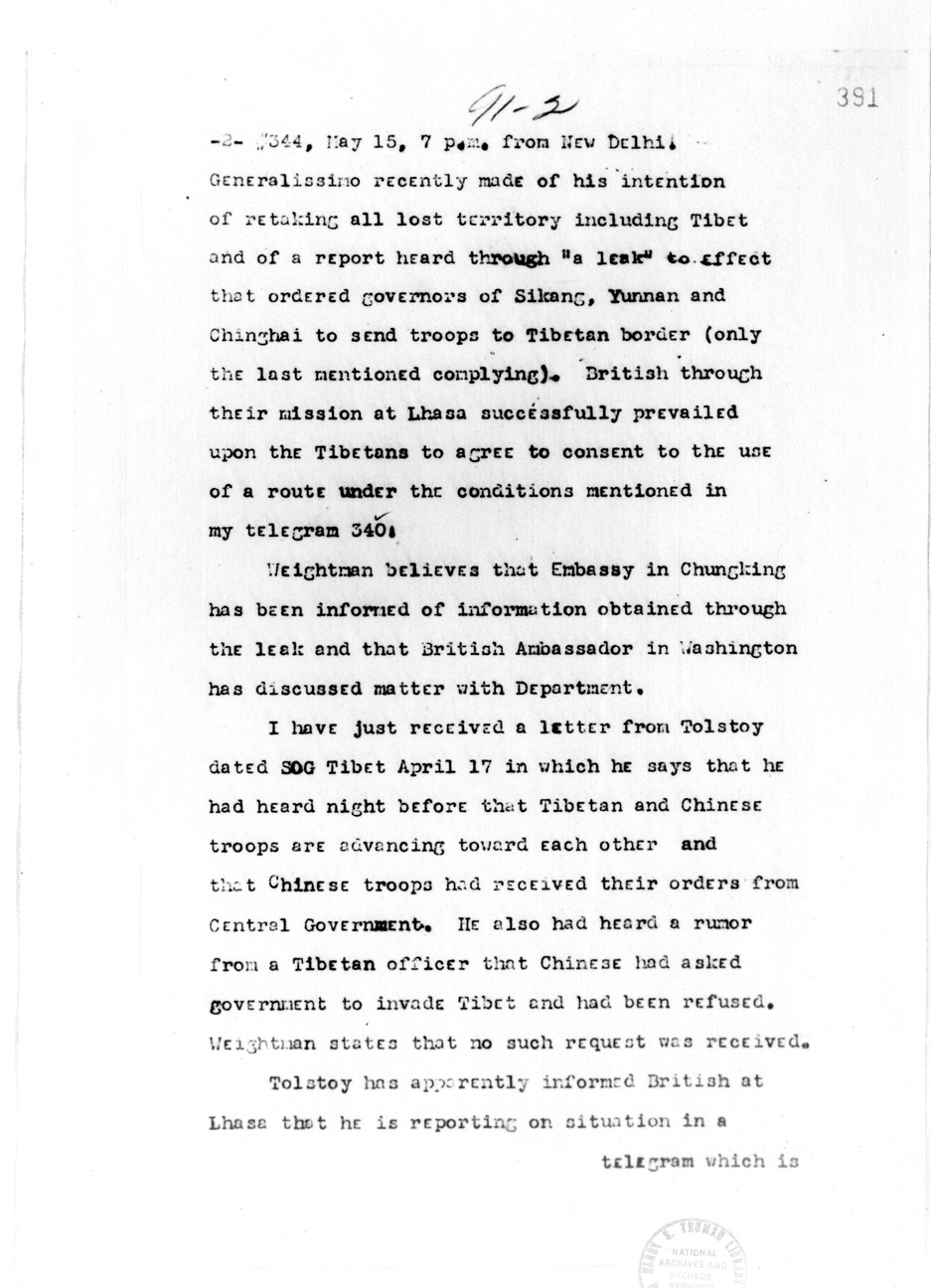 Telegram from George R. Merrell to Secretary of State Cordell Hull