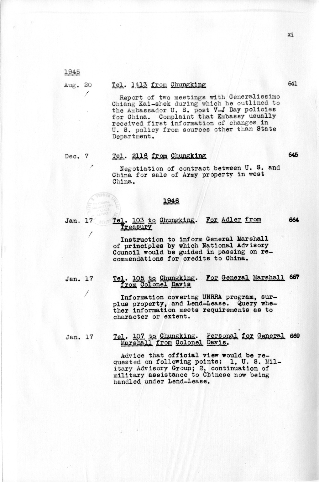 Title and Table of Contents, Documents On Diplomatic Aspects Of Efforts By The United States To Supply China With Materials Of War Under The Lend-Lease Act, 1940-1947 - Part IV (1944-1947)