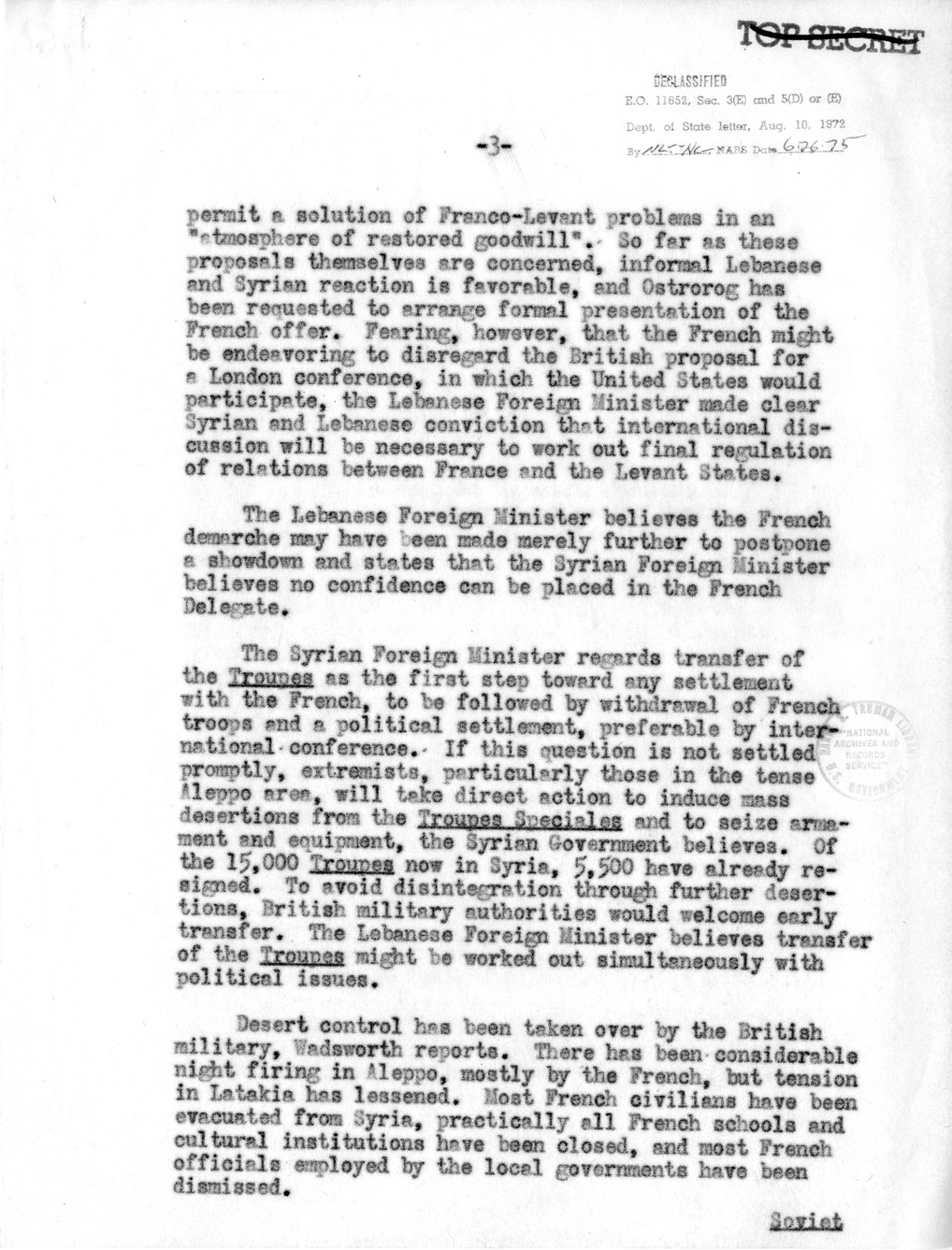 Memorandum from Acting Secretary of State Joseph Grew to President Harry S. Truman, Current Foreign Developments