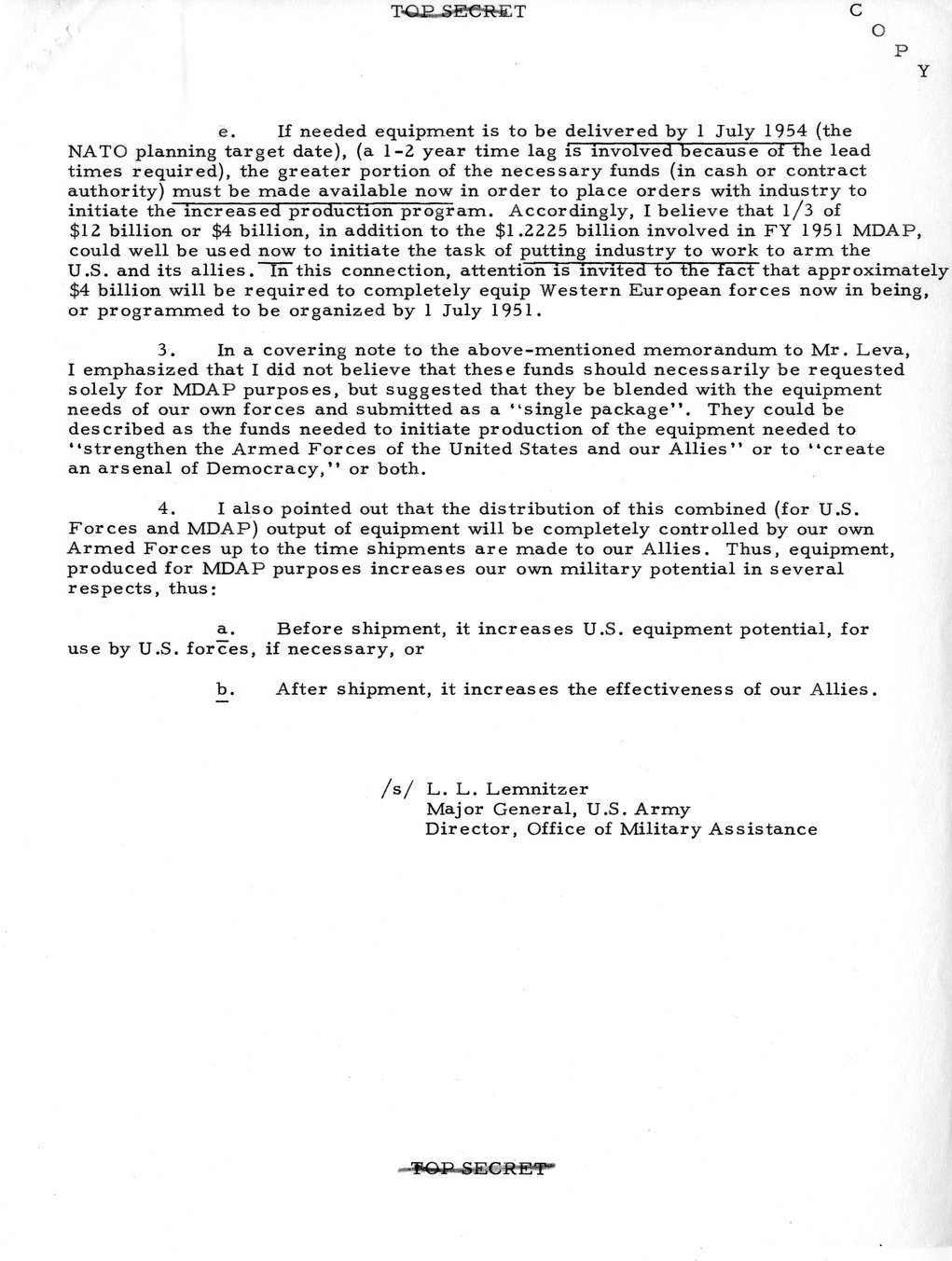 Memorandum from President Harry S. Truman to Secretary of Defense Louis Johnson