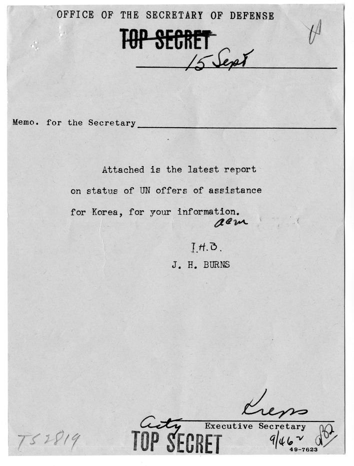 Memorandum from the Office of the Secretary of Defense to President Harry S. Truman with Attachments