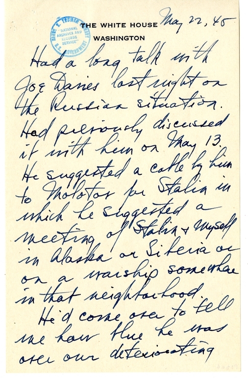 Longhand Note of President Harry S. Truman