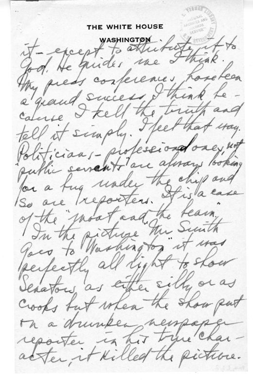 Longhand Note of President Harry S. Truman