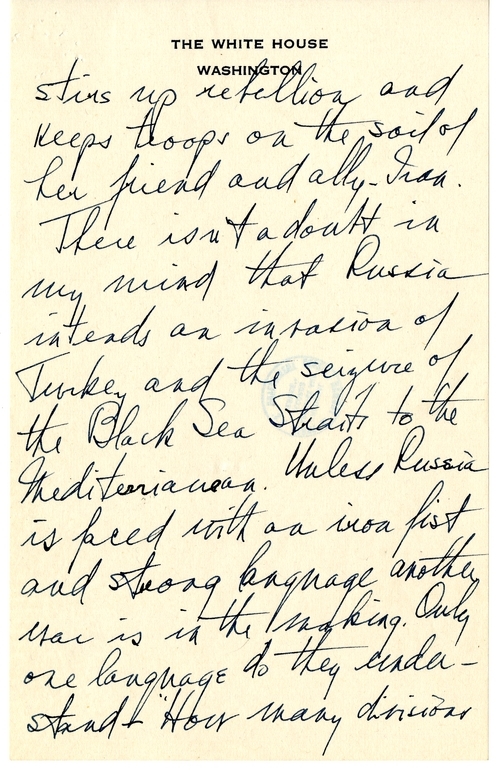 Longhand Draft Letter from President Harry S. Truman to Secretary of State James Byrnes