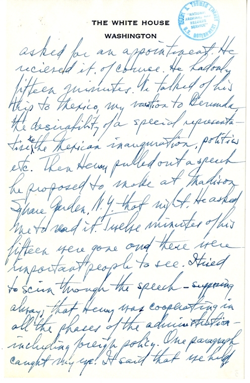 Longhand Note of President Harry S. Truman