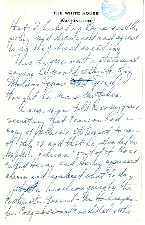 Longhand Note of President Harry S. Truman