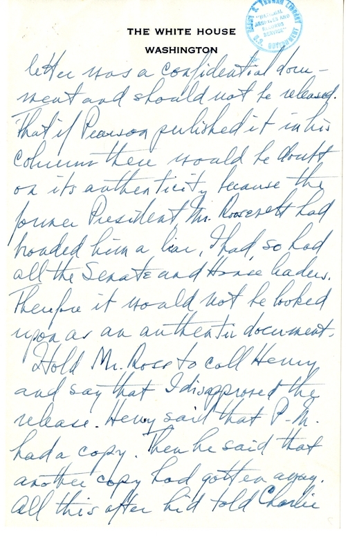 Longhand Note of President Harry S. Truman