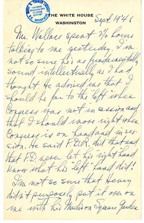 Longhand Note of President Harry S. Truman