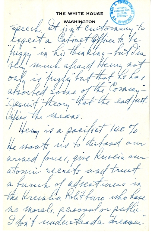 Longhand Note of President Harry S. Truman