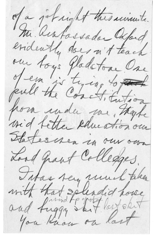 Longhand Note President Harry S. Truman