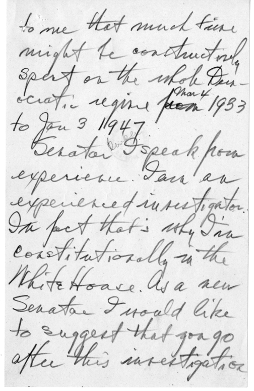 Longhand Note President Harry S. Truman