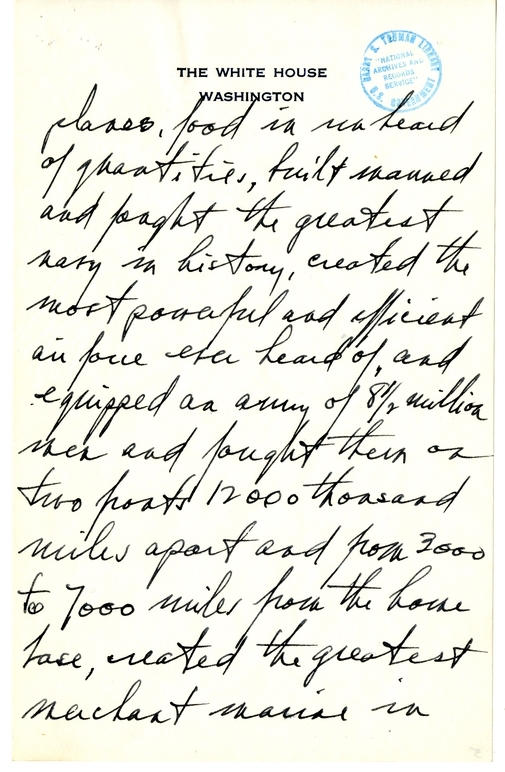 Longhand Note of President Harry S. Truman