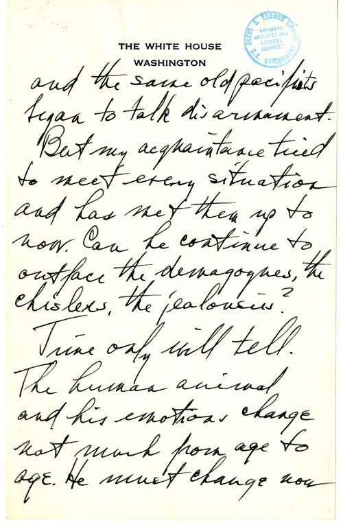 Longhand Note of President Harry S. Truman