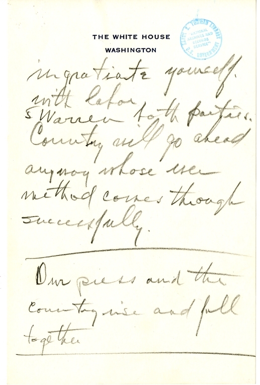 Longhand Draft of Gridiron Dinner Speech of President Harry S. Truman