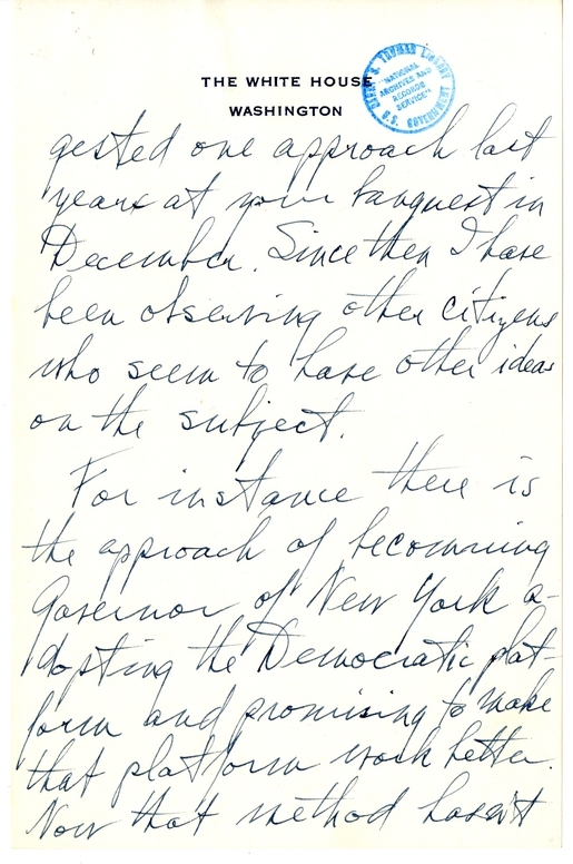 Longhand Draft of Gridiron Dinner Speech of President Harry S. Truman