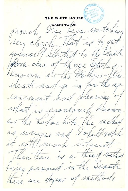 Longhand Draft of Gridiron Dinner Speech of President Harry S. Truman