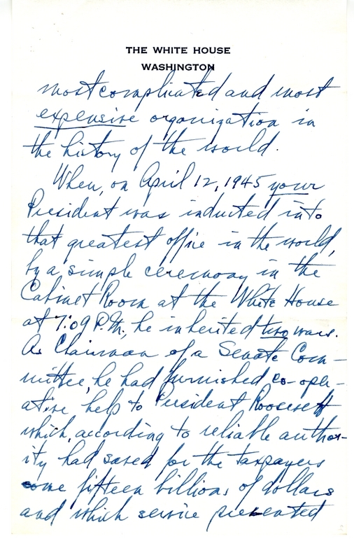 Letter from President Harry S. Truman to Frank Kent