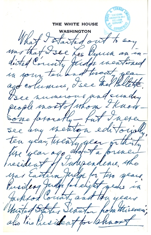 Unsent Letter from President Harry S. Truman to William Southern