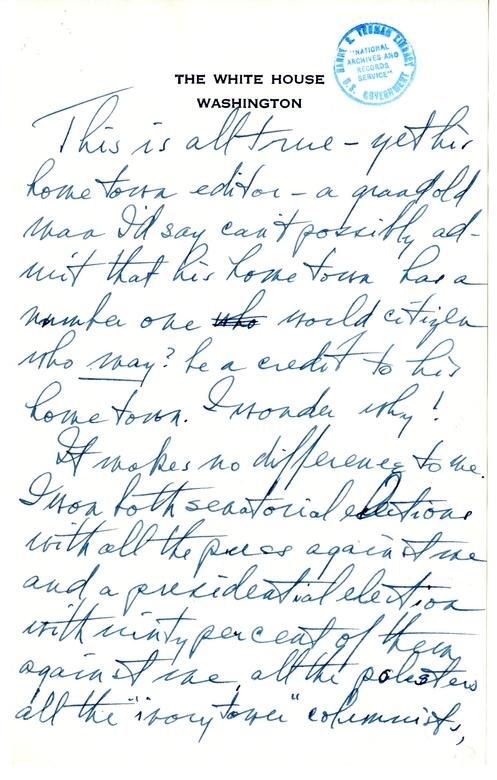 Unsent Letter from President Harry S. Truman to William Southern