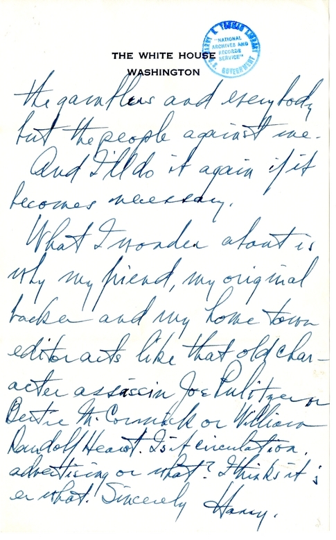 Unsent Letter from President Harry S. Truman to William Southern