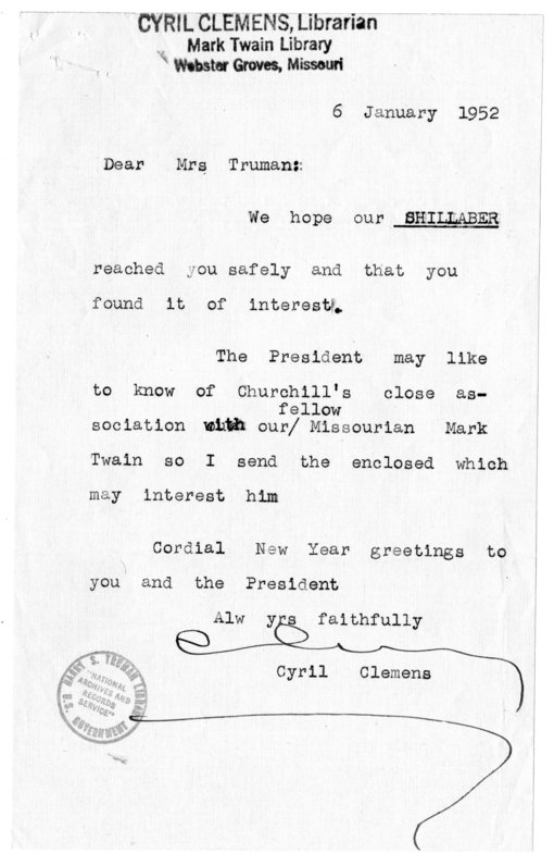 Letter from Cyril Clemens to Bess W. Truman
