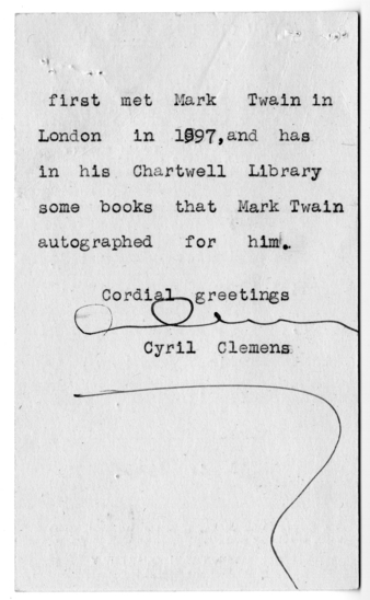 Letter from Cyril Clemens to Bess W. Truman