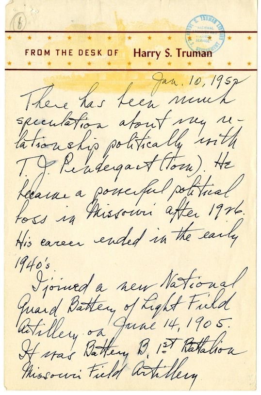 Longhand Note of President Harry S. Truman