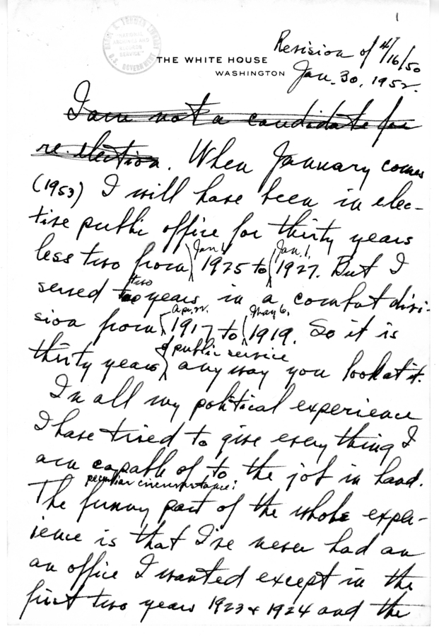 Longhand Note of President Harry S. Truman