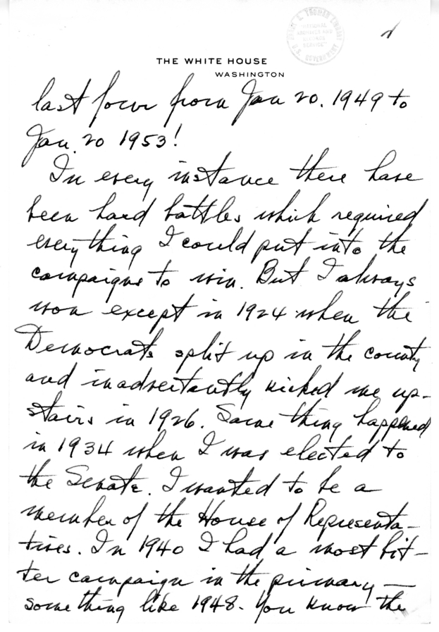 Longhand Note of President Harry S. Truman