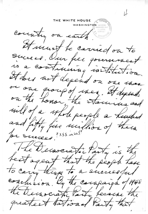 Longhand Note of President Harry S. Truman