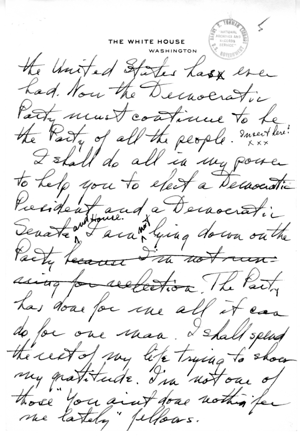 Longhand Note of President Harry S. Truman