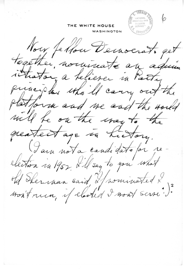 Longhand Note of President Harry S. Truman