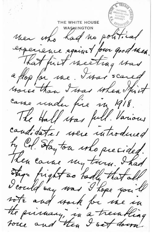 Longhand Note of President Harry S. Truman