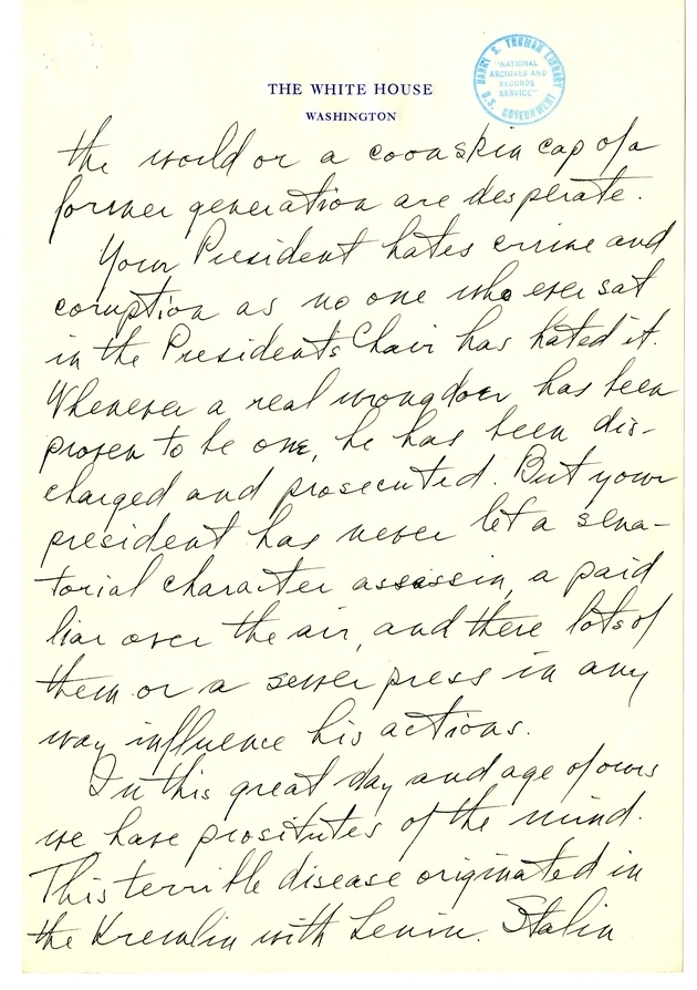 Longhand Note of President Harry S. Truman