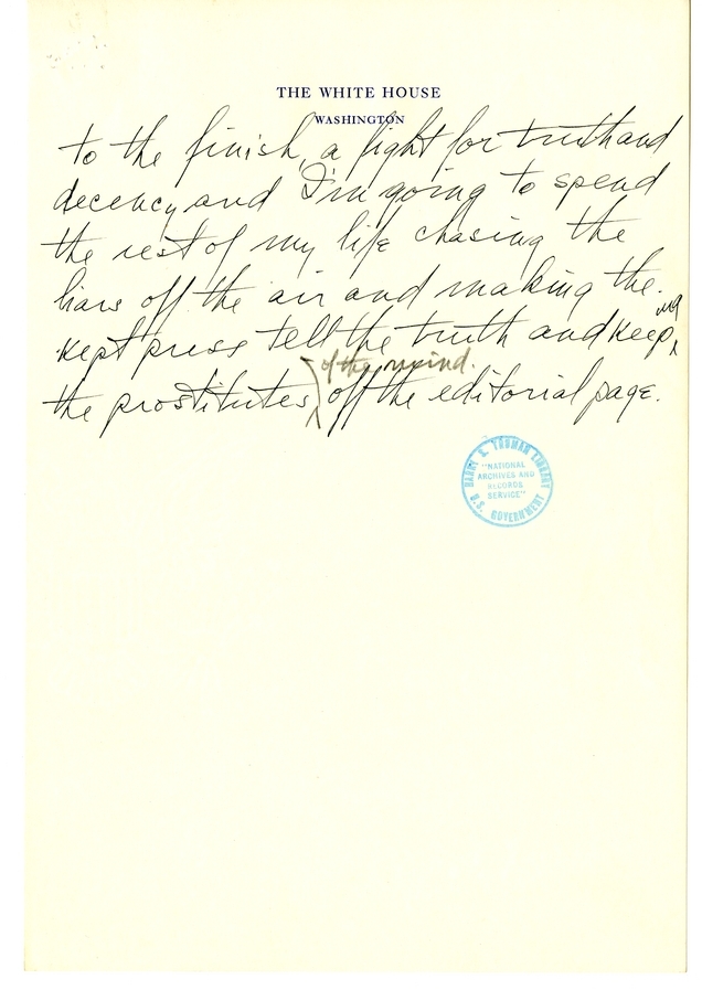 Longhand Note of President Harry S. Truman