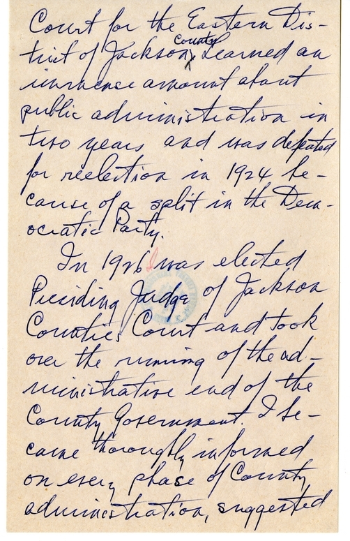 Longhand Note of Former President Harry S. Truman