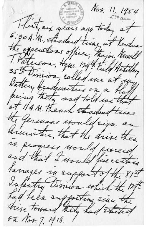 Longhand Note of Former President Harry S. Truman