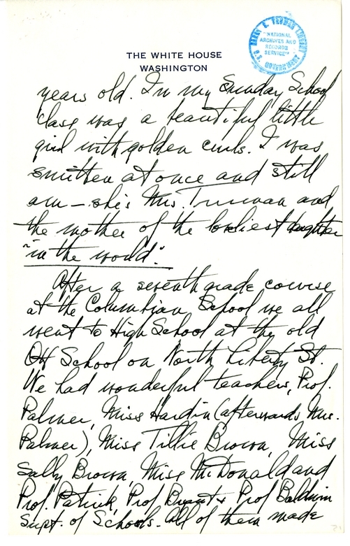 Longhand Note of President Harry S. Truman