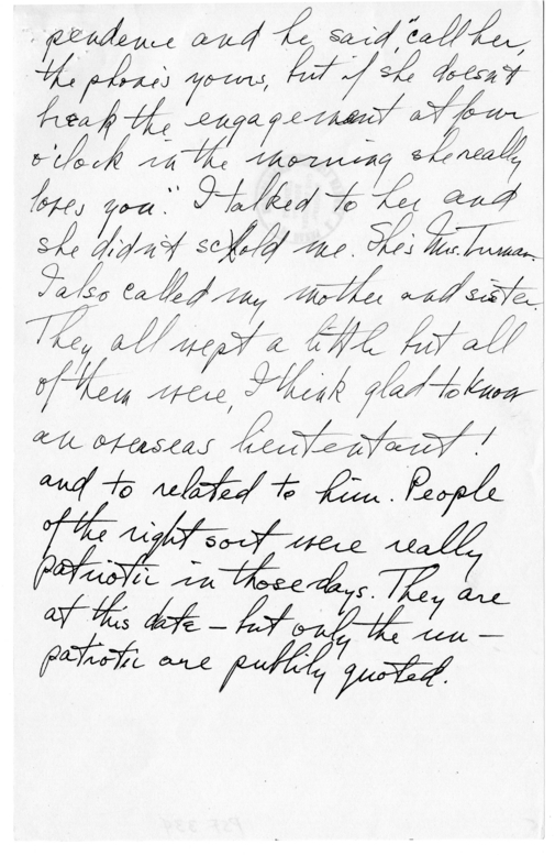 Longhand Note of President Harry S. Truman