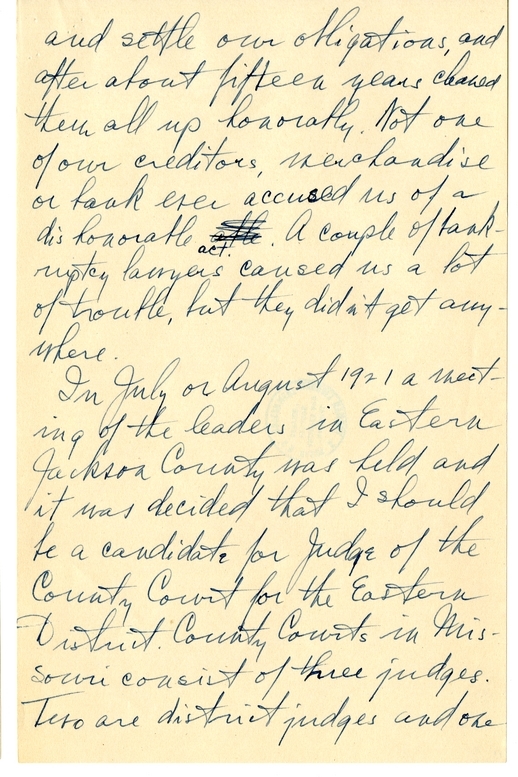 Longhand Note of President Harry S. Truman