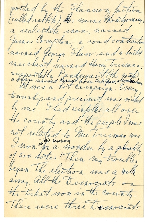 Longhand Note of President Harry S. Truman