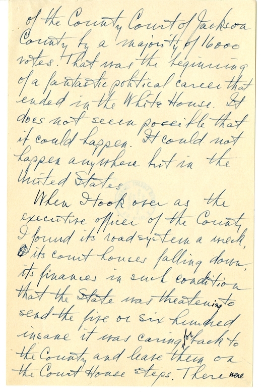 Longhand Note of President Harry S. Truman