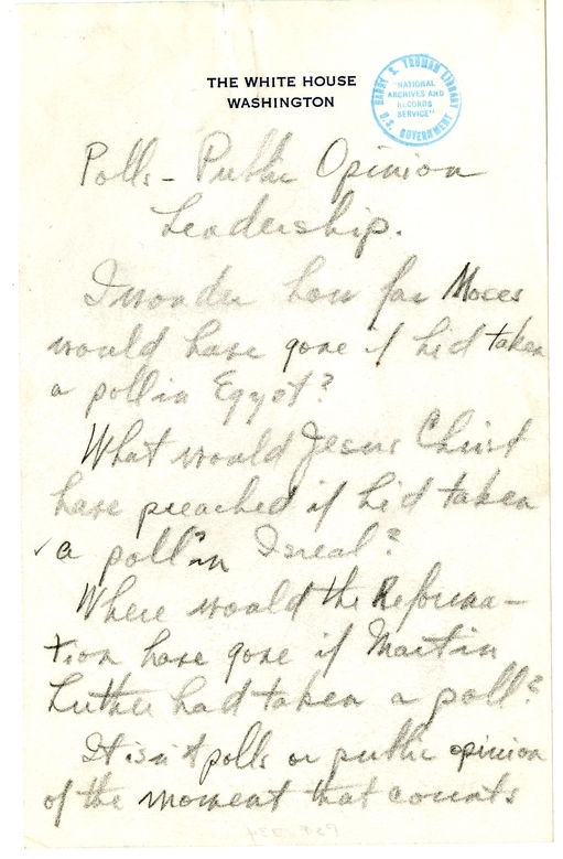 Longhand Note of President Harry S. Truman