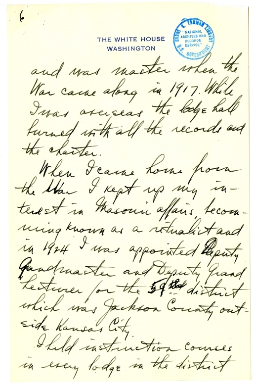 Longhand Note of President Harry S. Truman