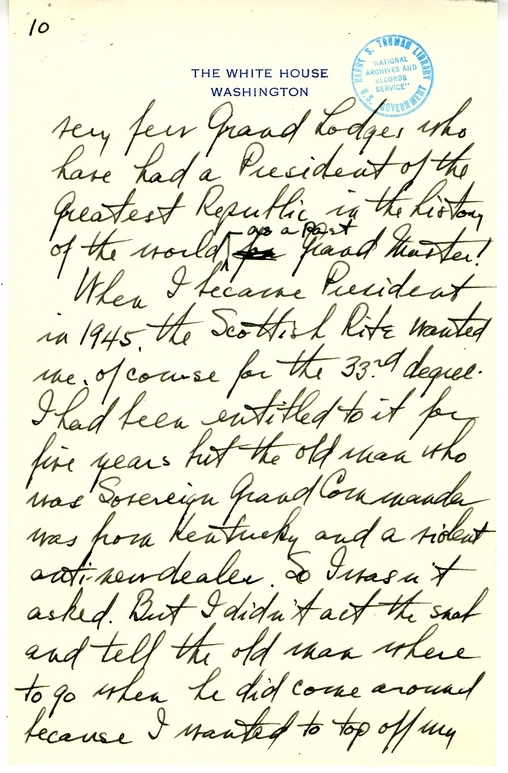 Longhand Note of President Harry S. Truman