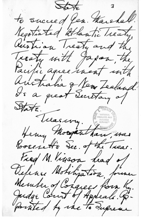 Longhand Note of President Harry S. Truman