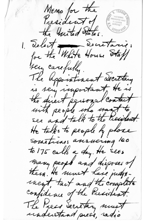 Longhand Note of President Harry S. Truman