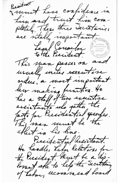 Longhand Note of President Harry S. Truman