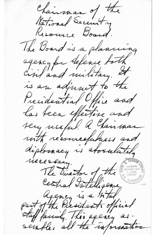 Longhand Note of President Harry S. Truman